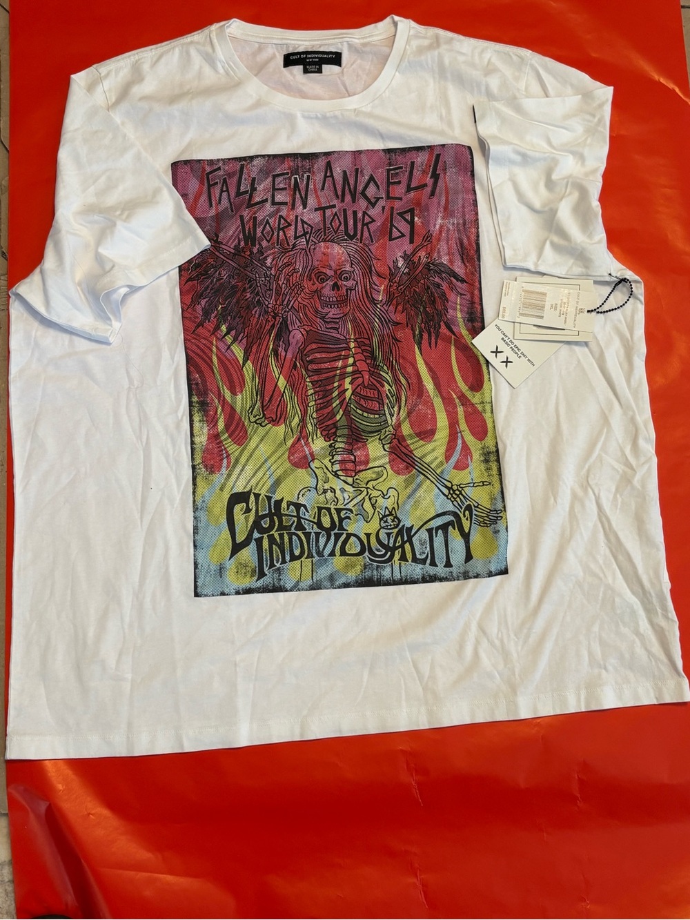 White Graphic Crewneck T-Shirt - Fallen Angels World Tour